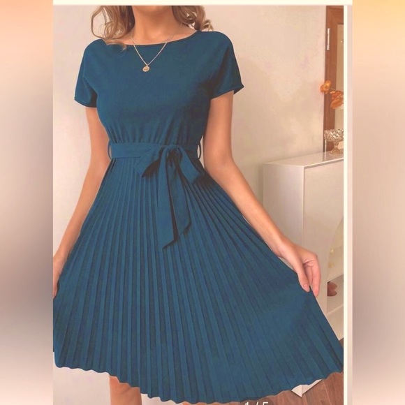 Clasi Pleated Hem Self Belted Dress - Picture 4 of 5